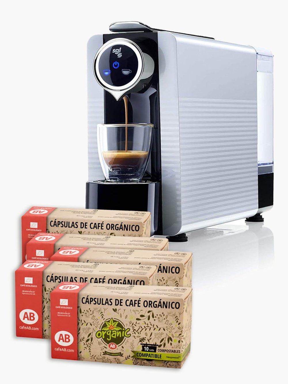 Cafetera de cápsulas SMARTY + 50 cápsulas compatibles Nespresso® de Café AB Organic