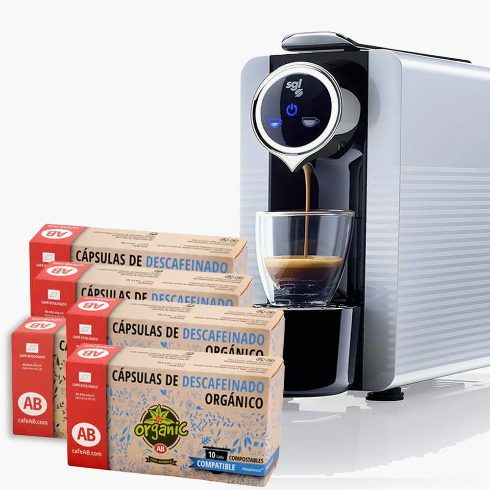 Cafetera de cápsulas SMARTY + 50 cápsulas compatibles Nespresso® de Descafeinado AB Organic