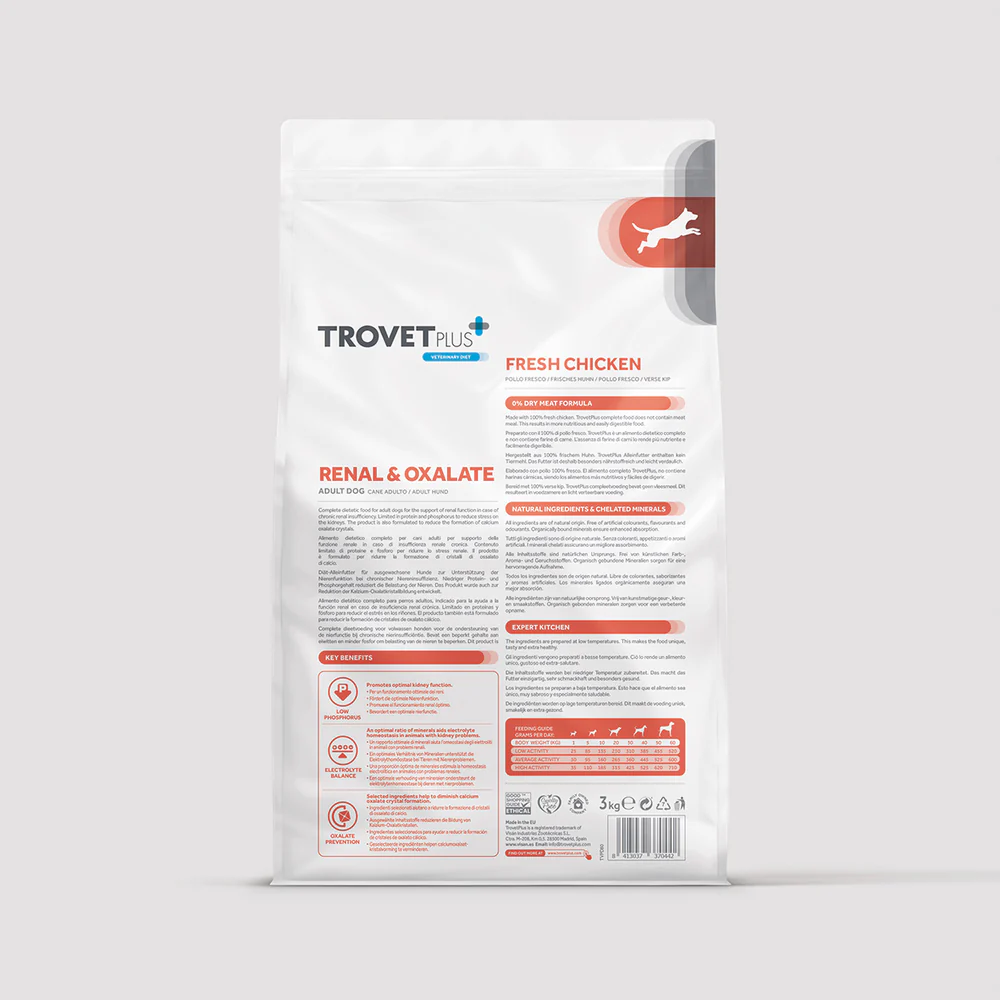 Trovet Plus | Pienso Para Problemas Renales y Oxalatos Para Perro Adulto | De Pollo 3 kg