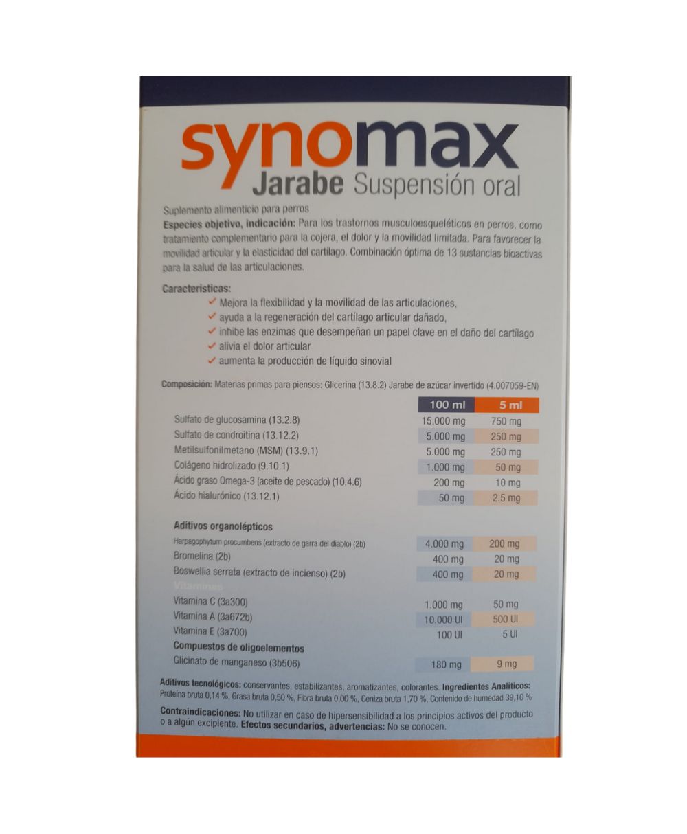 Synomax Jarabe 275 ml – Condroprotector para Perros que Regenera y Protege Articulaciones