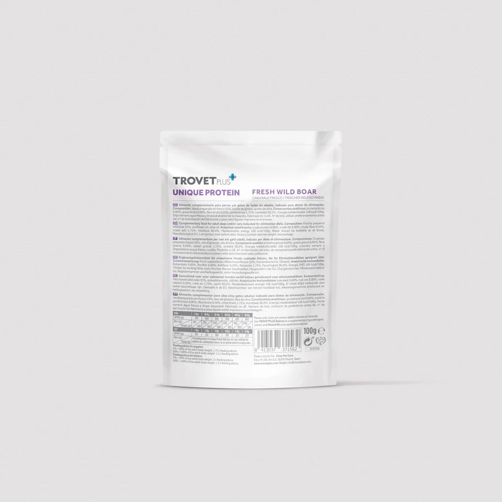 Trovet Plus Proteína Única | Pouch Hipoalergénico Para Perros Y Gatos | Jabalí 100 g
