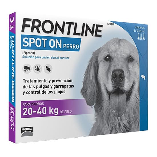 Frontline Spot On Perro 20-40 kg – 3 Pipetas Antiparasitarias contra Pulgas, Garrapatas y Piojos