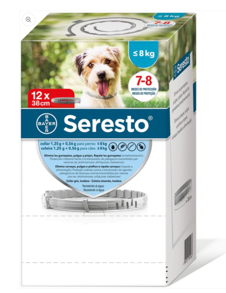 Seresto Collar Antiparasitario para Perro Pequeño 38 cm (<8 kg) – Caja Clínica con 12 Unidades

