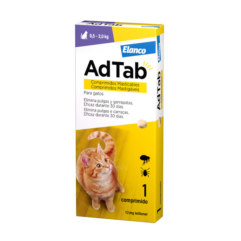 AdTab Gato 12 mg – Comprimido Masticable Antiparasitario para Gatitos y Gatos Pequeños (0.5-2 kg) | Protección Segura y Efectiva