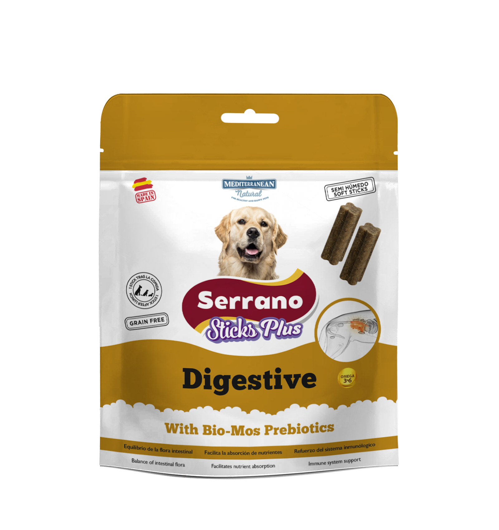 Serrano Sticks Plus | Snack Digestivo para Perros | 110 g