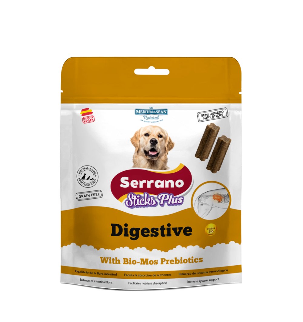 Serrano Sticks Plus | Snack Digestivo para Perros | 110 g
