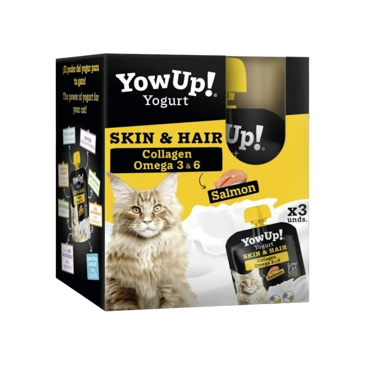 Yowup! Yogurt Skin And Hair Para Gatos Con Salmon Pack 3 Uds 85 Gr