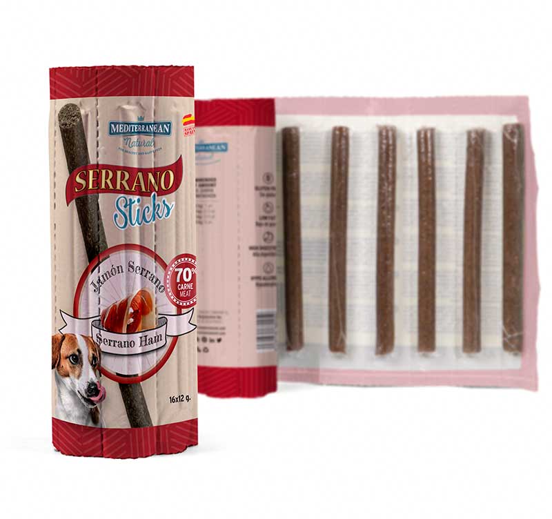 Serrano Sticks | Barritas para Perros con Jamón Serrano | 16 unid. de 12 g