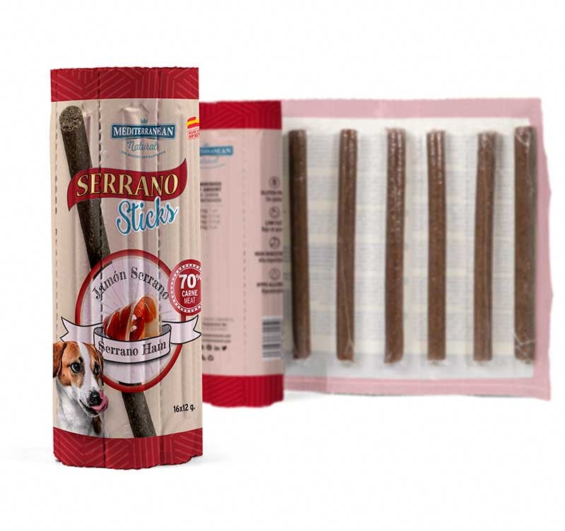Serrano Sticks | Barritas para Perros con Jamón Serrano | 16 unid. de 12 g