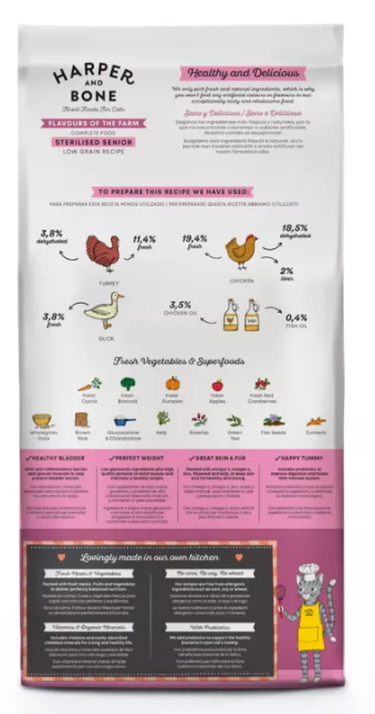 Harper & Bone Cat Senior Sterilised Flavours Farm 5 kg – Pienso Seco para Gatos Senior Esterilizados con Pato, Pollo y Pavo

