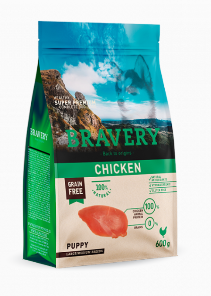 BRAVERY CHICKEN PUPPY LARGE / MEDIUM BREEDS 600 G