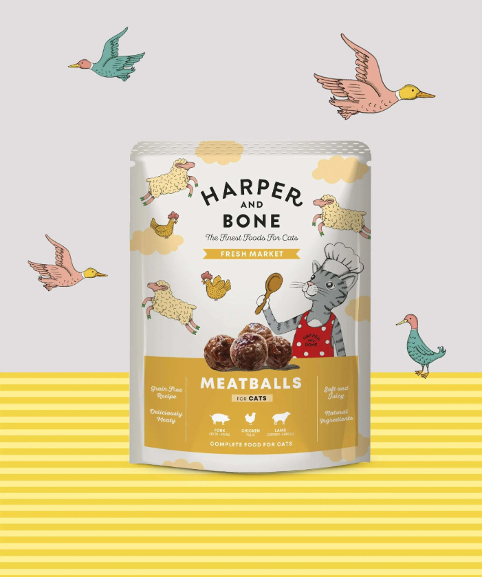 Harper & Bone Pouch Cat Adult Fresh Market 85 g – Comida Húmeda para Gatos Adultos con Cerdo Ibérico, Pollo y Cordero