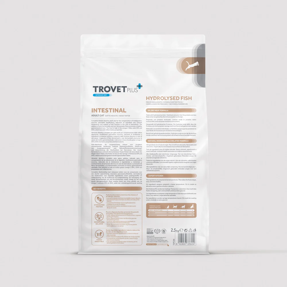 Trovet Plus | Pienso Intestinal Hidrolizado Para Gato Adulto | Pescado Blanco 2,5 kg
