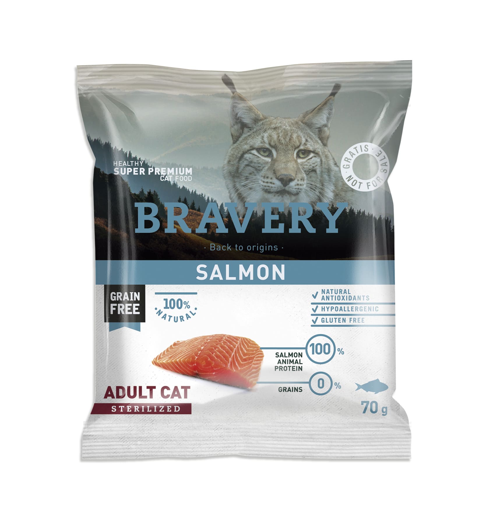 MUESTRA BRAVERY SALMON ADULT CAT STERILIZED 70 Gr