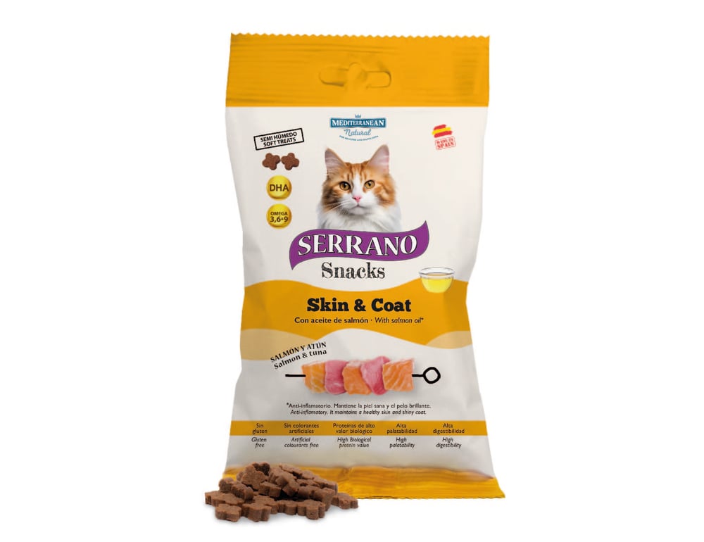 Serrano Snacks | Snack para Piel y Pelo de Gatos con Salmón y Atún | 50 g