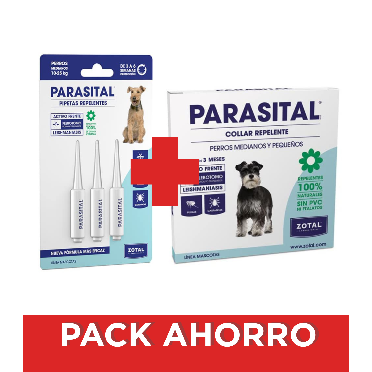 PACK ZOTAL PARASITAL COLLAR ANTIPARASITARIO PERROS MEDIANOS Y PEQUEÑOS + PIPETA PERROS MEDIANOS 10-25 Kg