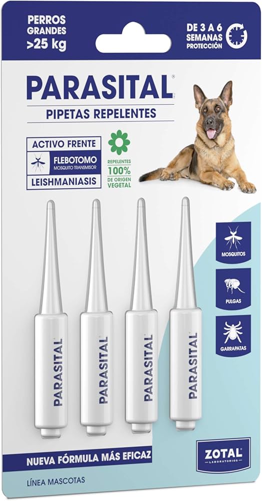 Parasital Pipeta Antiparasitarios Para Perros Grandes Mayor de 25 Kg Blister 4x5 Ml