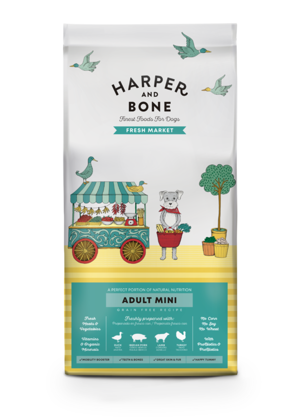 Harper & Bone Adult Mini Fresh Market – Pienso Natural para Perros Pequeños con Pato, Cerdo Ibérico, Cordero y Pavo (10 KG)