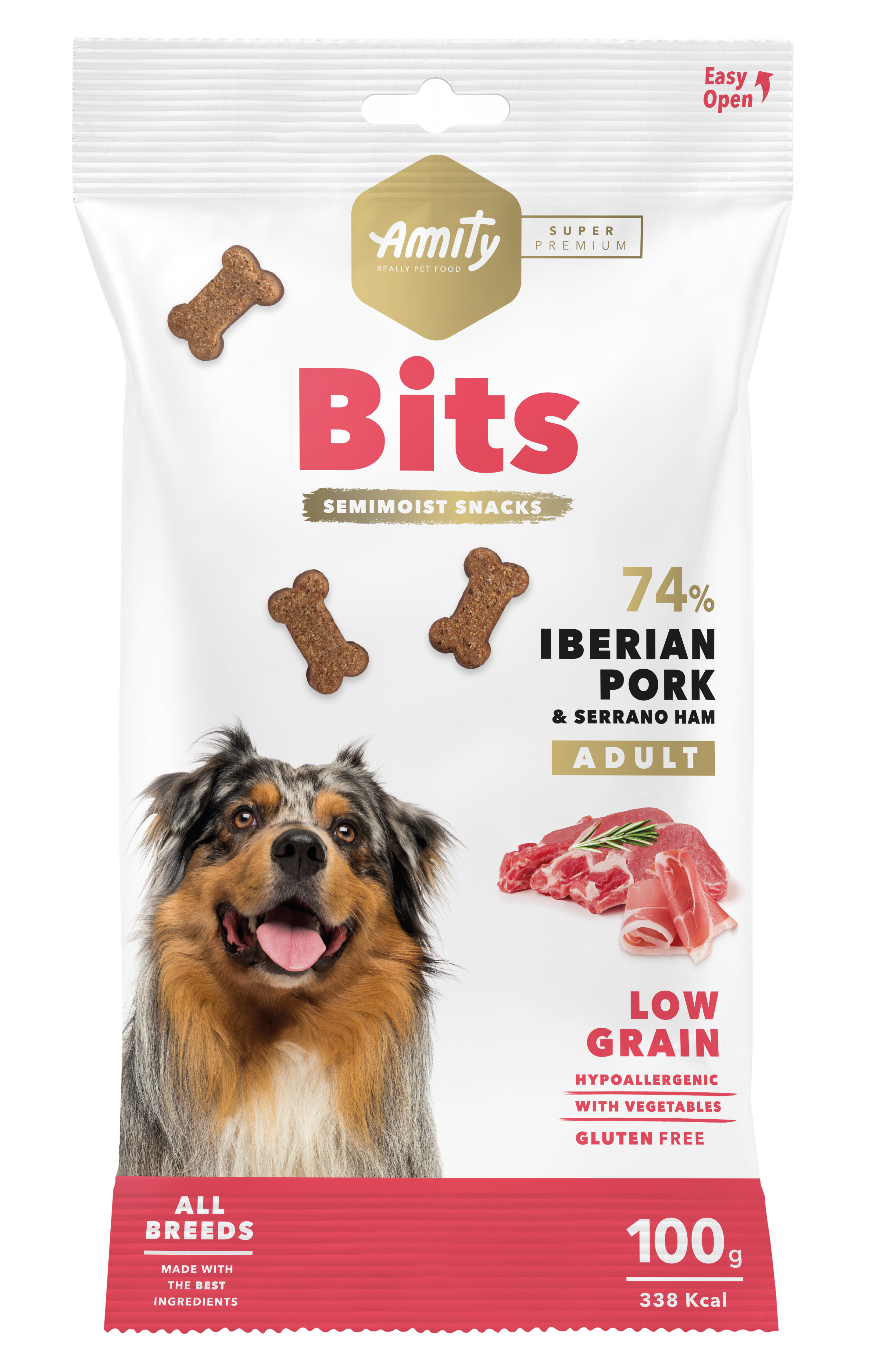 AMITY SUPER PREMIUM BITS IBERIAN PORK & SERRANO HAM (DISPLAY 12 UNIDADES)