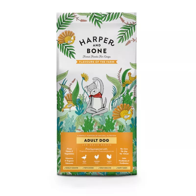 Harper & Bone Adult Medium & Large Flavours Farm – Pienso Natural para Perros Adultos con Pato, Pollo y Pavo (12 KG)

