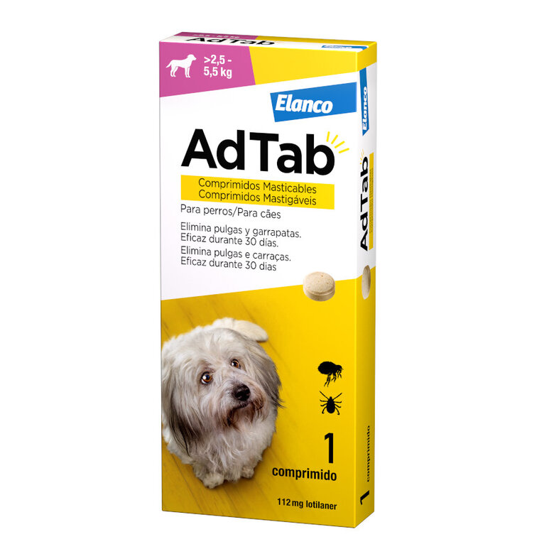 AdTab Perro 112.5 mg – Comprimidos Masticables Antiparasitarios para Perros Pequeños (2.5-5.5 kg) | Protección Mensual contra Pulgas y Garrapatas