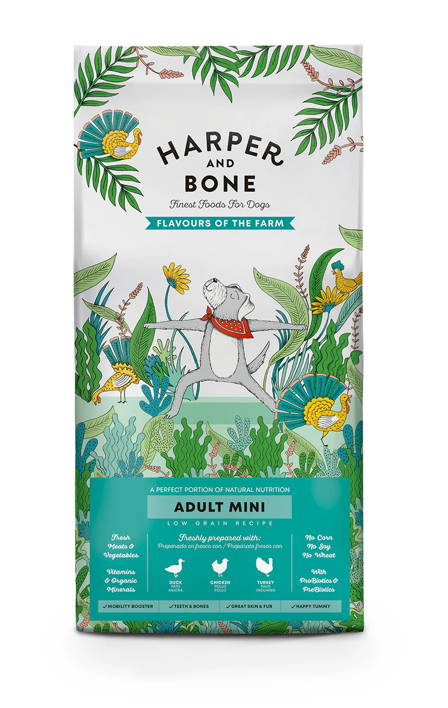 Harper & Bone Adult Mini Flavours Farm – Pienso Natural para Perros Pequeños con Pato, Pollo y Pavo (2 KG)