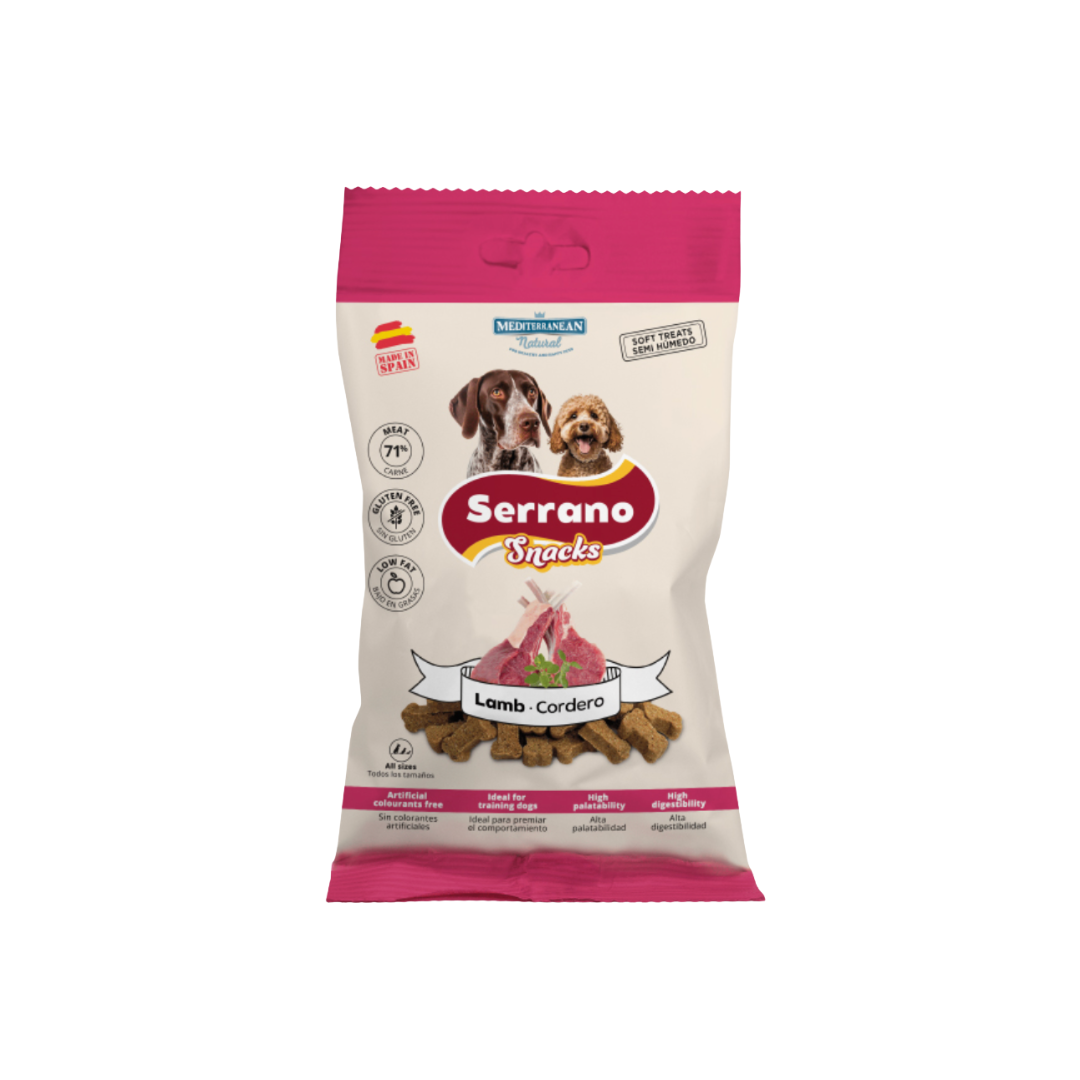 Serrano Snacks | Snack para Perros con Cordero | Pack 12 Unid. de 100 g
