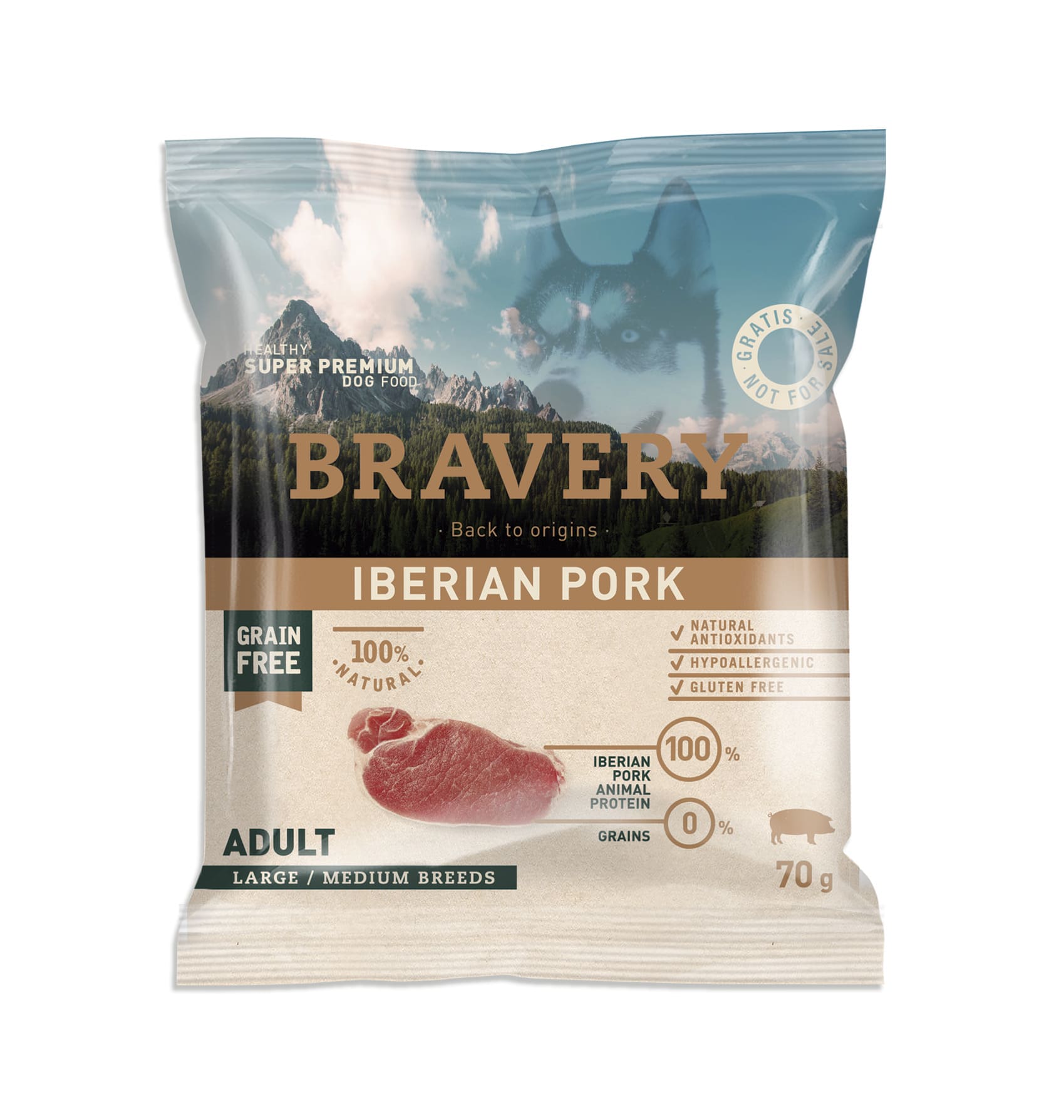 MUESTRA BRAVERY IBERIAN PORK ADULT LARGE/MEDIUM BREEDS 70 Gr