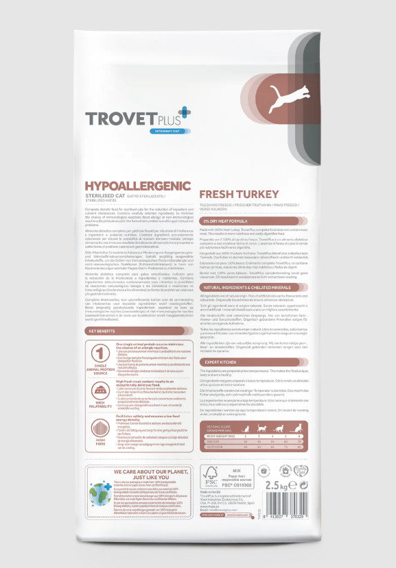 Trovet Plus Gato Esterilizado Pienso Hipoalergénico Pavo 1,2 kg