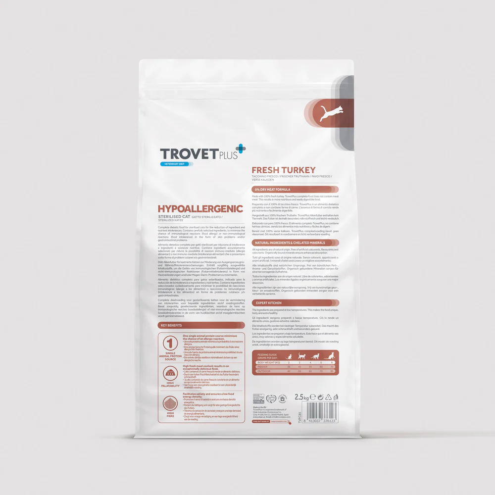 Trovet Plus | Pienso Hipoalergénico Para Gato Esterilizado | Pavo 2,5 kg
