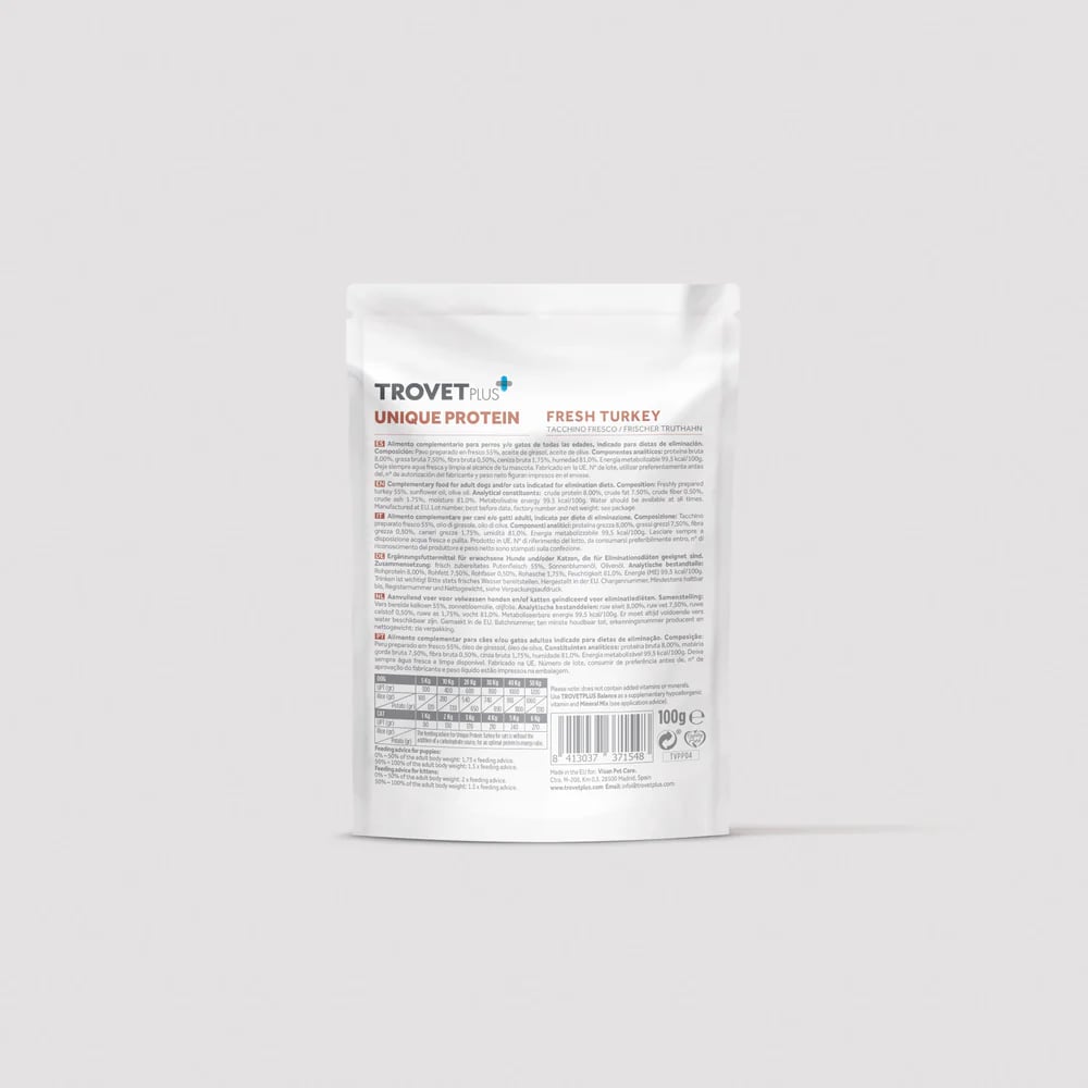 Trovet Plus Proteína Única | Pouch Hipoalergénico Para Perros Y Gatos | Pavo 100 g