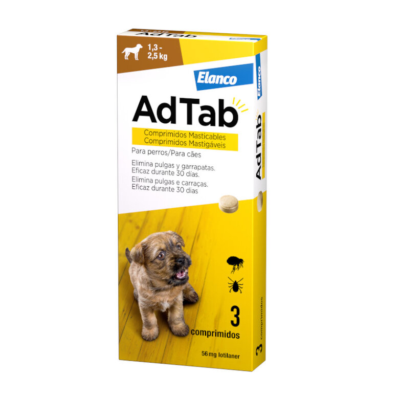 AdTab Perro 56.25 mg – Comprimidos Masticables Antiparasitarios para Perros Pequeños (1.3-2.5 kg) | Protección Segura y Fácil de Administrar