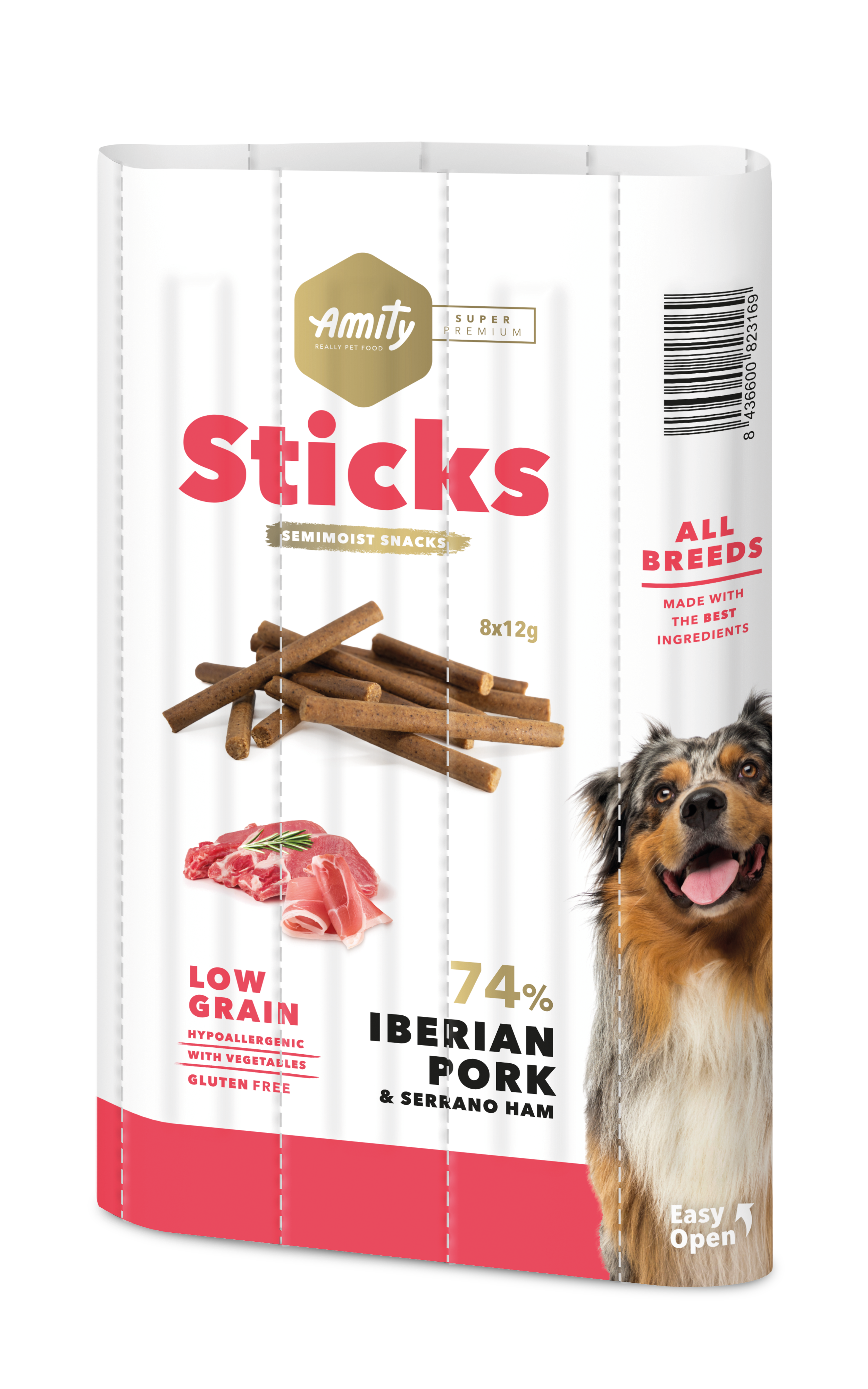 AMITY SUPER PREMIUM STICKS IBERIAN PORK & SERRANO HAM (DISPLAY 12 UNIDADES)