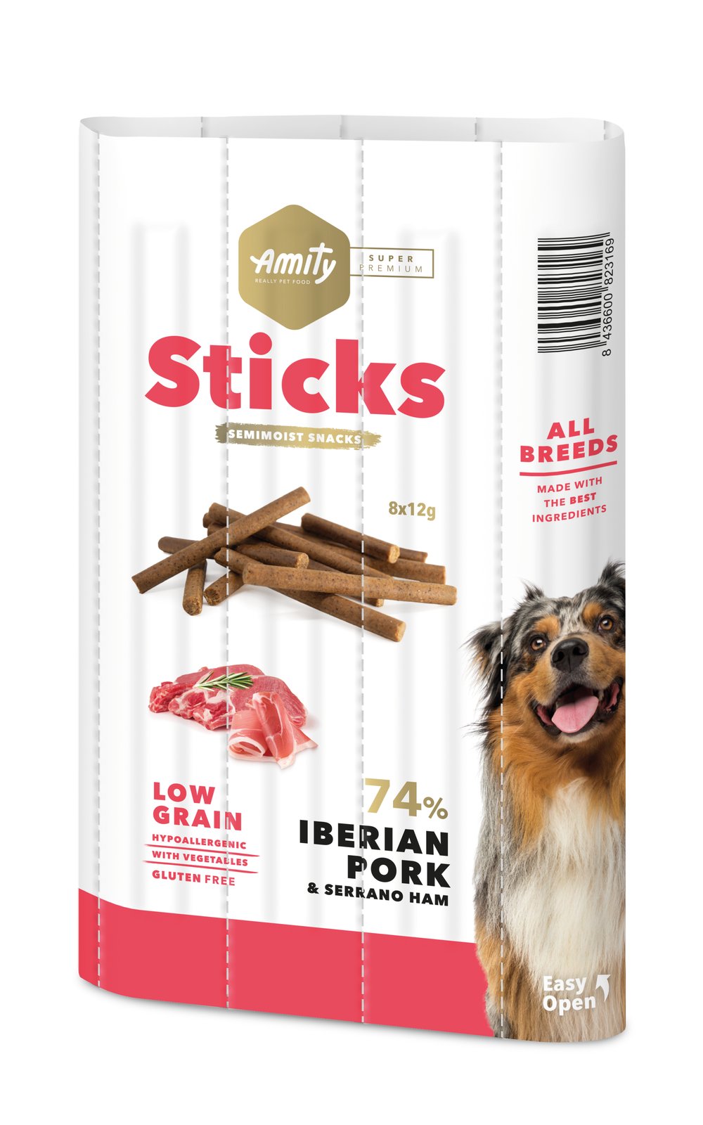 AMITY SUPER PREMIUM STICKS IBERIAN PORK & SERRANO HAM (DISPLAY 12 UNIDADES)