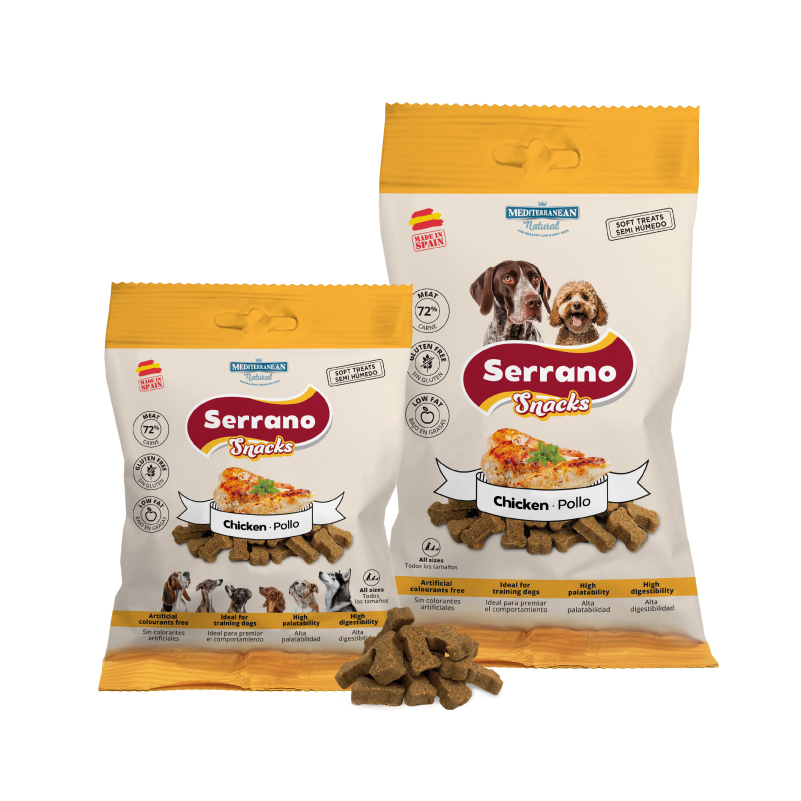 Serrano Snacks | Snack para Perros con Pollo y Jamón Serrano | Pack 12 unid. de 100 g

