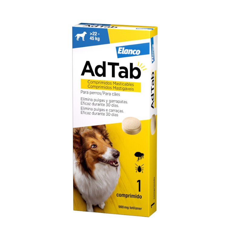 AdTab Perro 900 mg – Comprimido Masticable Antiparasitario para Perros Grandes (22-45 kg) | Protección Mensual contra Pulgas y Garrapatas