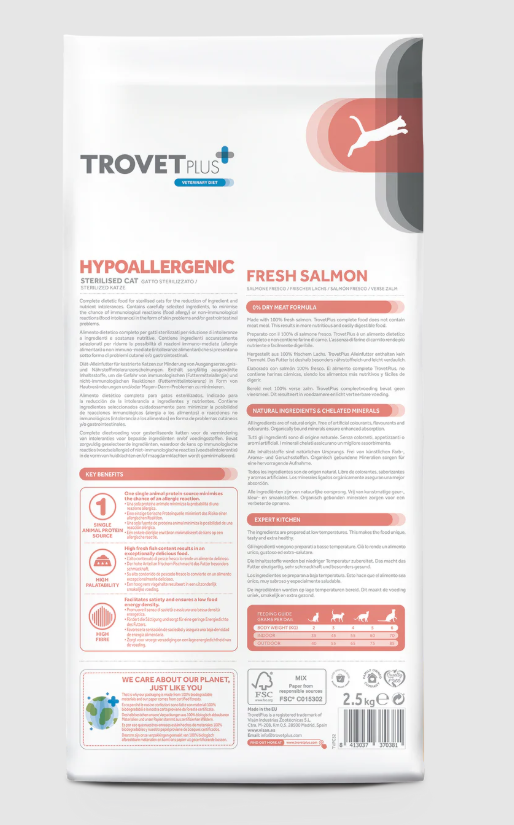 Trovet Plus Pienso Hipoalergénico Esterilizado Salmón 1,2 kg