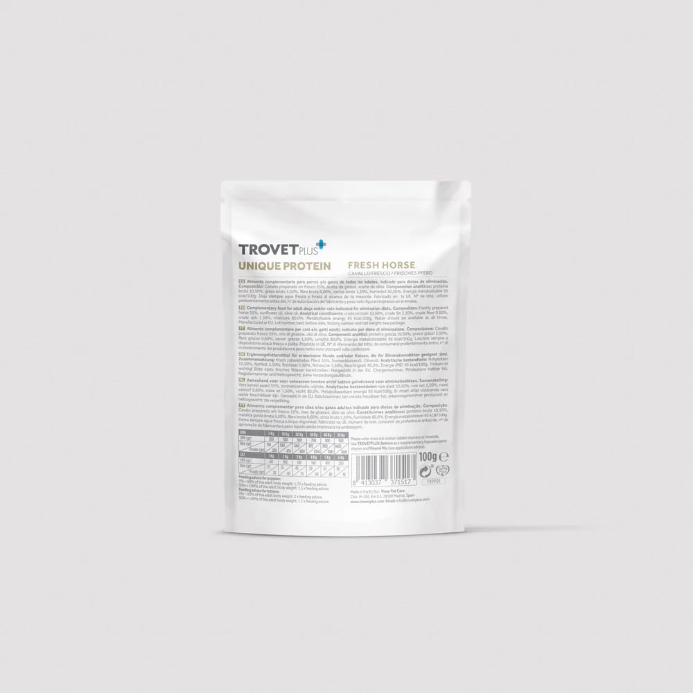 Trovet Plus Proteína Única | Pouch Hipoalergénico Para Perros Y Gatos | Caballo 100 g

