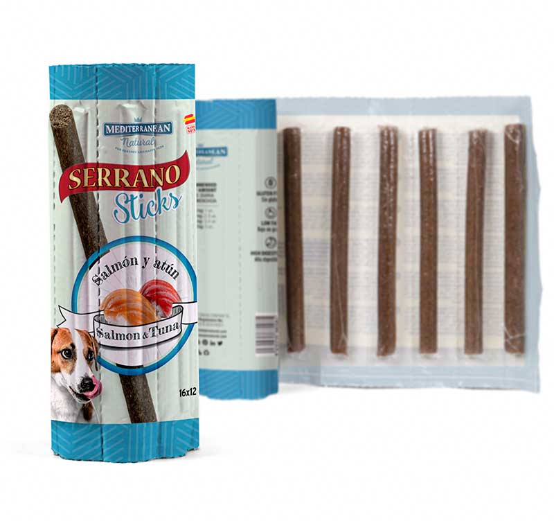 Serrano Sticks | Barritas para Perros con Salmón y Atún | 16 unid. de 12 g
