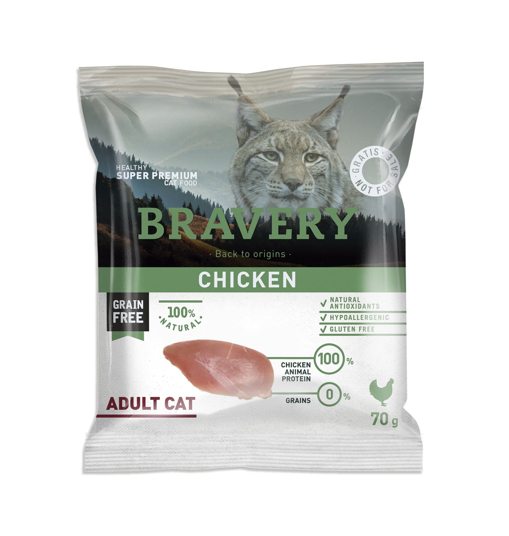 MUESTRA BRAVERY CHICKEN ADULT CAT 70 Gr