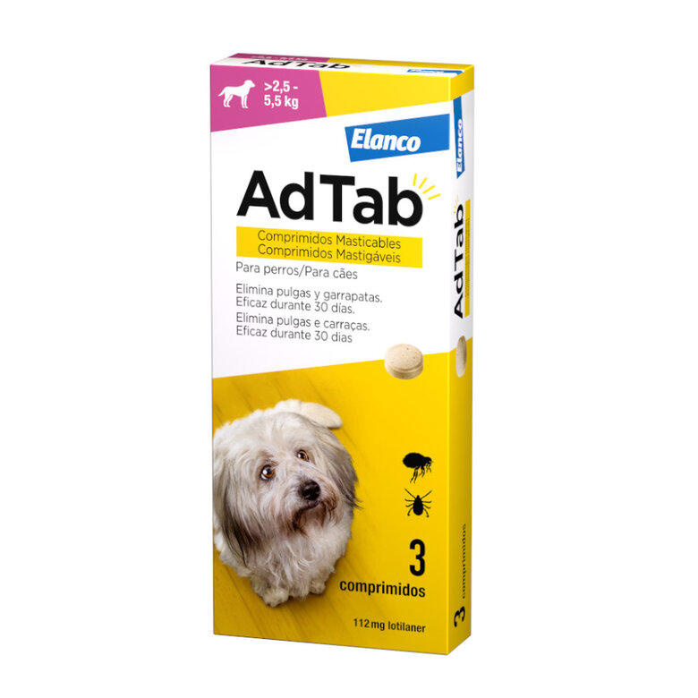 AdTab Perro 112.5 mg – Comprimidos Masticables Antiparasitarios para Perros Pequeños (2.5-5.5 kg) | Protección Mensual contra Pulgas y Garrapatas