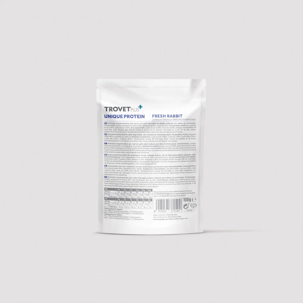 Trovet Plus Proteína Única | Pouch Hipoalergénico Para Perros Y Gatos | Conejo 100 g

