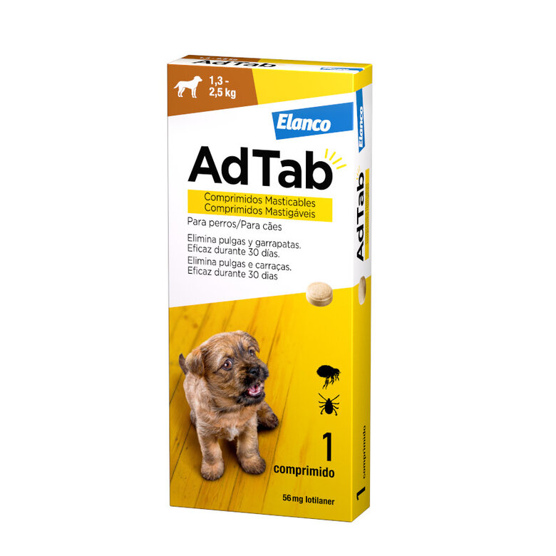 AdTab Perro 56.25 mg – Comprimido Masticable Antiparasitario para Perros Mini (1.3-2.5 kg) | Protección Mensual contra Pulgas y Garrapatas