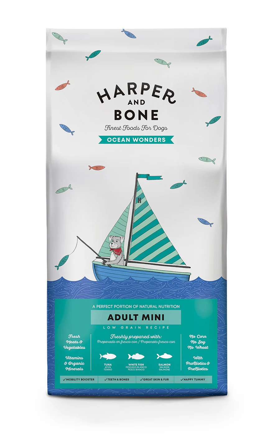 Harper & Bone Adult Mini Ocean Wonders – Pienso Natural para Perros Pequeños con Atún, Pescado y Salmón (10 KG)