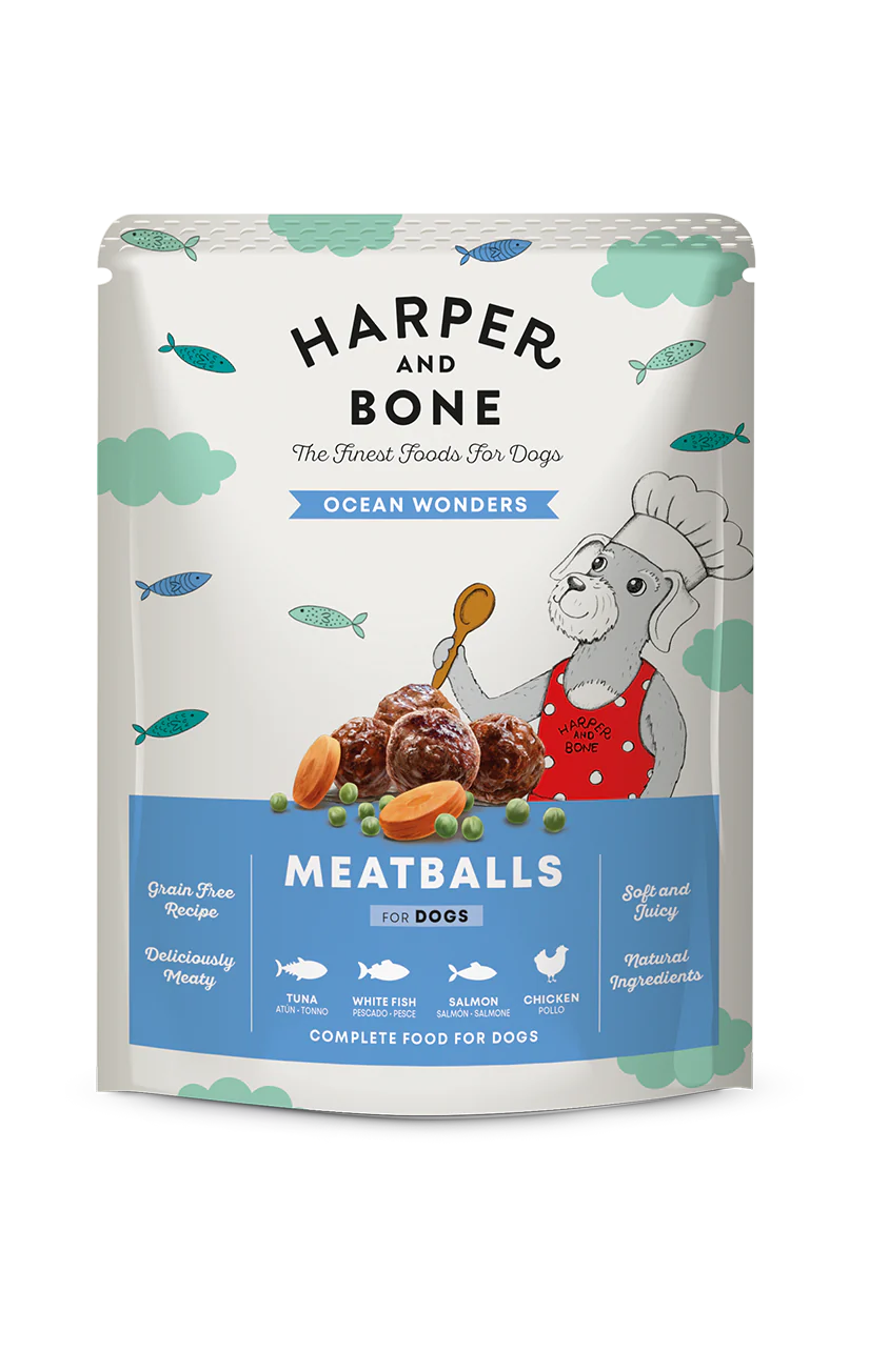 Harper & Bone Pouch Ocean Wonders – Comida Húmeda Natural para Perros con Atún, Pescado Blanco, Salmón y Pollo (300g)