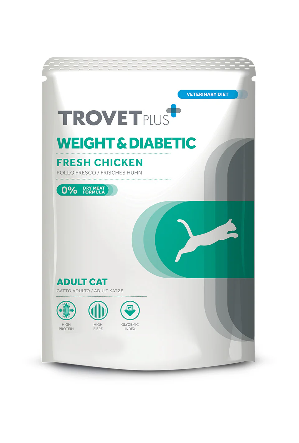Trovet Pouch Gato Weight & Diabetic Pollo – Alimento Húmedo Dietético 85g

