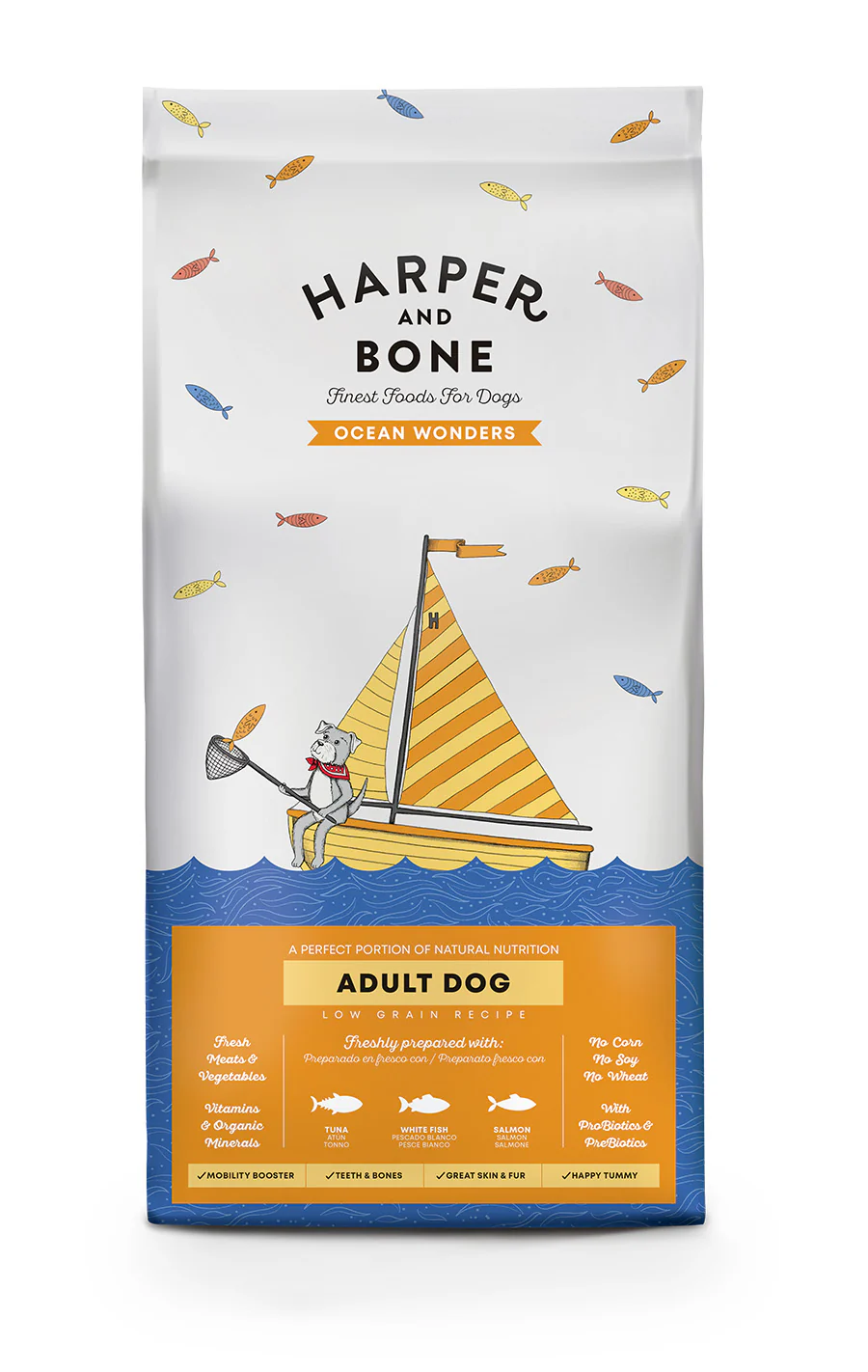 Harper & Bone Adult Medium & Large Ocean Wonders – Pienso Natural para Perros con Atún, Pescado y Salmón (12 KG)