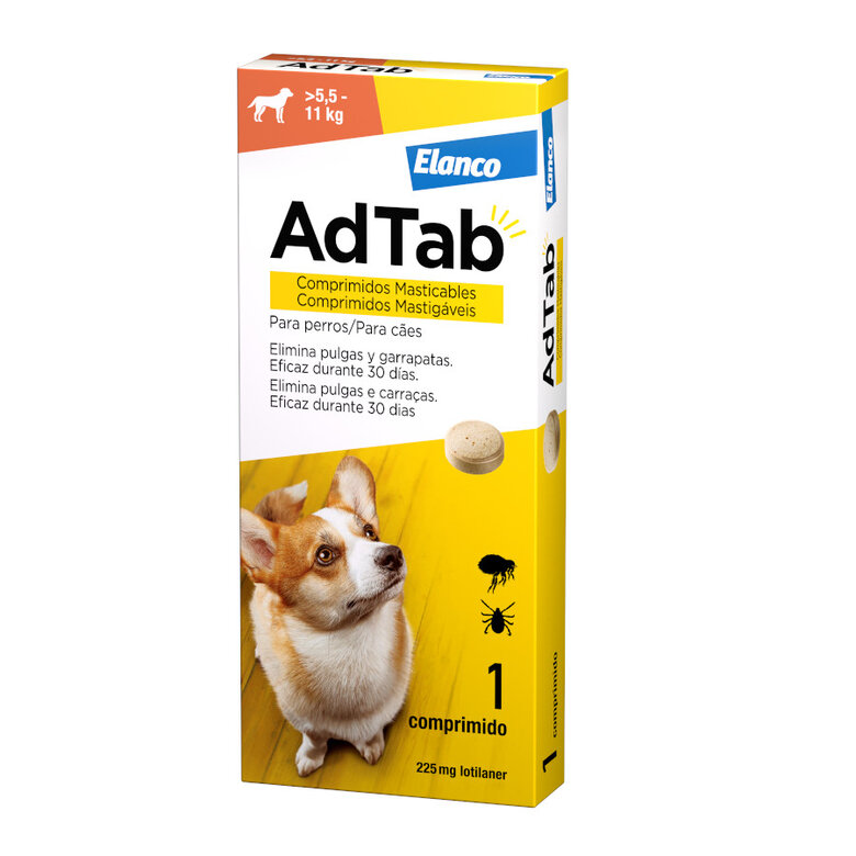 AdTab Perro 225 mg – Comprimido Masticable Antiparasitario para Perros Medianos (5.5-11 kg) | Protección Mensual contra Pulgas y Garrapatas