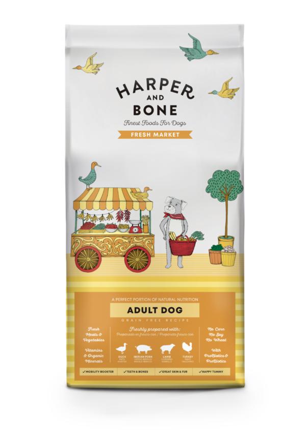 Harper & Bone Adult Medium & Large Fresh Market – Pienso Natural para Perros con Pato, Cerdo Ibérico, Cordero y Pavo (12 KG)