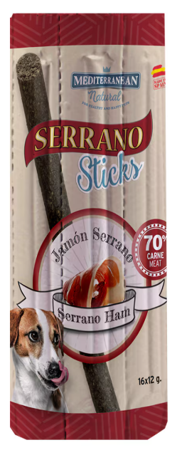 Sticks Serrano Jamón Serrano para Perros 12 g – Rollo con 16 Unidades | Snacks Naturales y Sabrosos